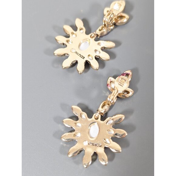 Napier Retro Red Crystal Flower Fan Dangle Clip On Earrings Evening Glam - Picture 5 of 7